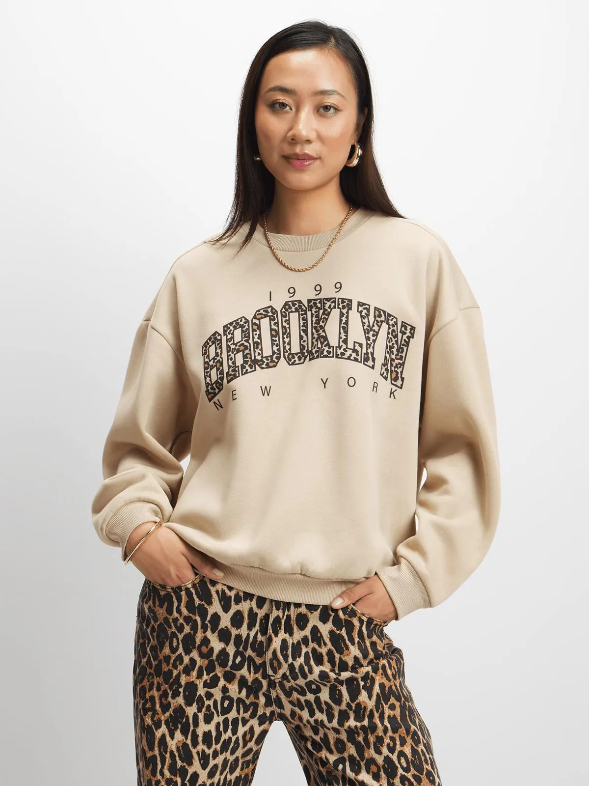 Exact Women's Natural Graphic Print Sweat Top