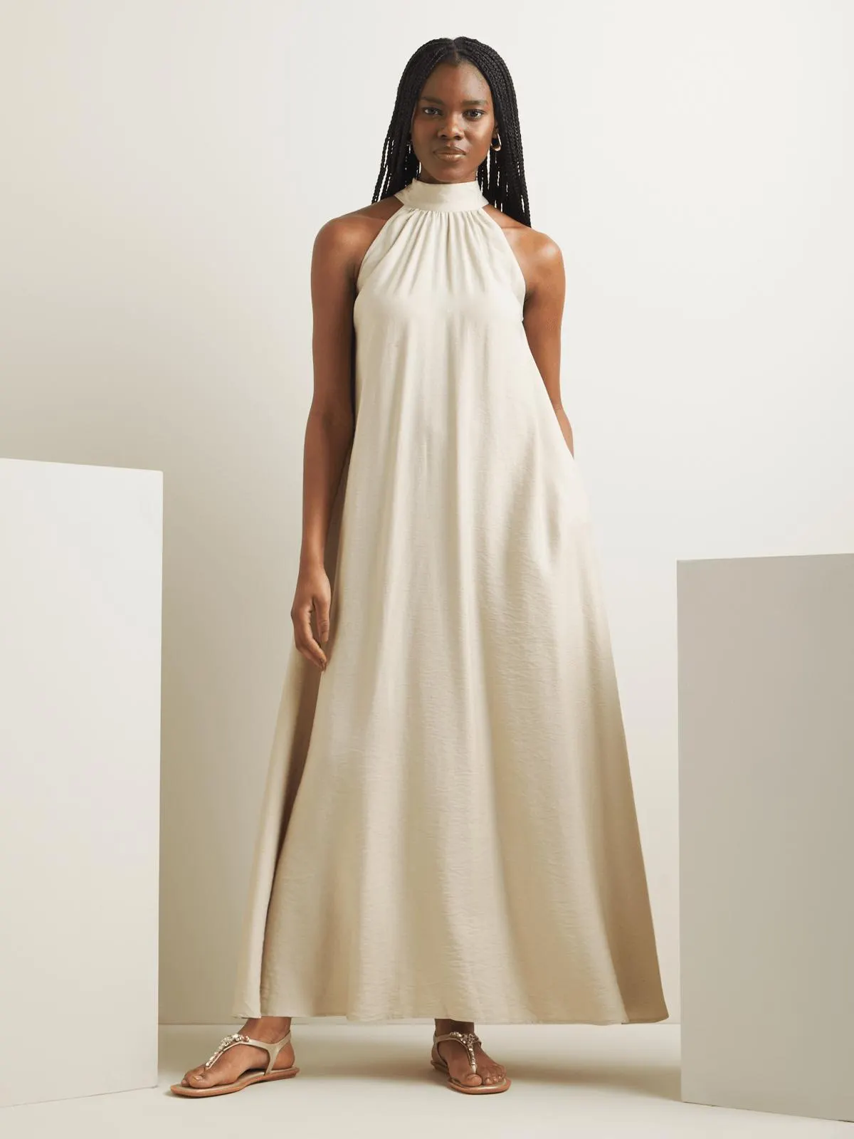 Women's Iconography Tie Back Funnel Neck Maxi Dress