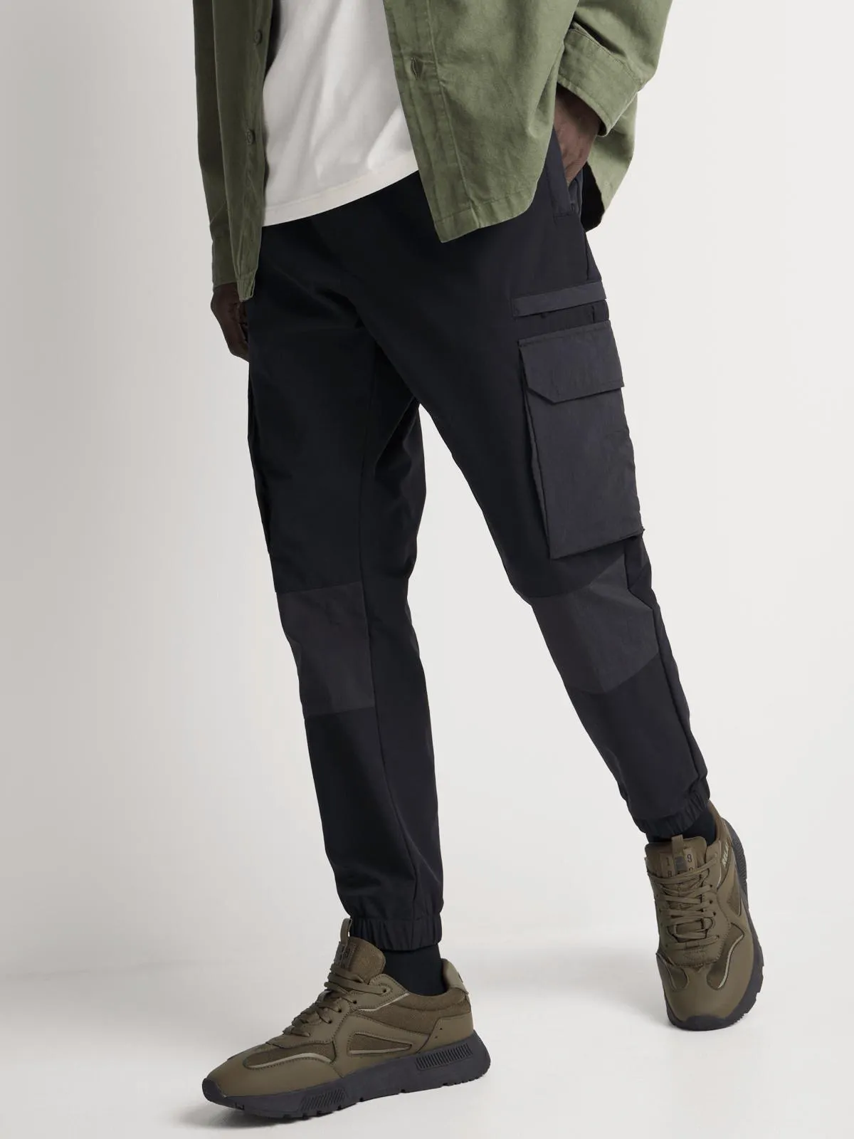 Markham Men's Styled Multi Fabric Utility Black Pants