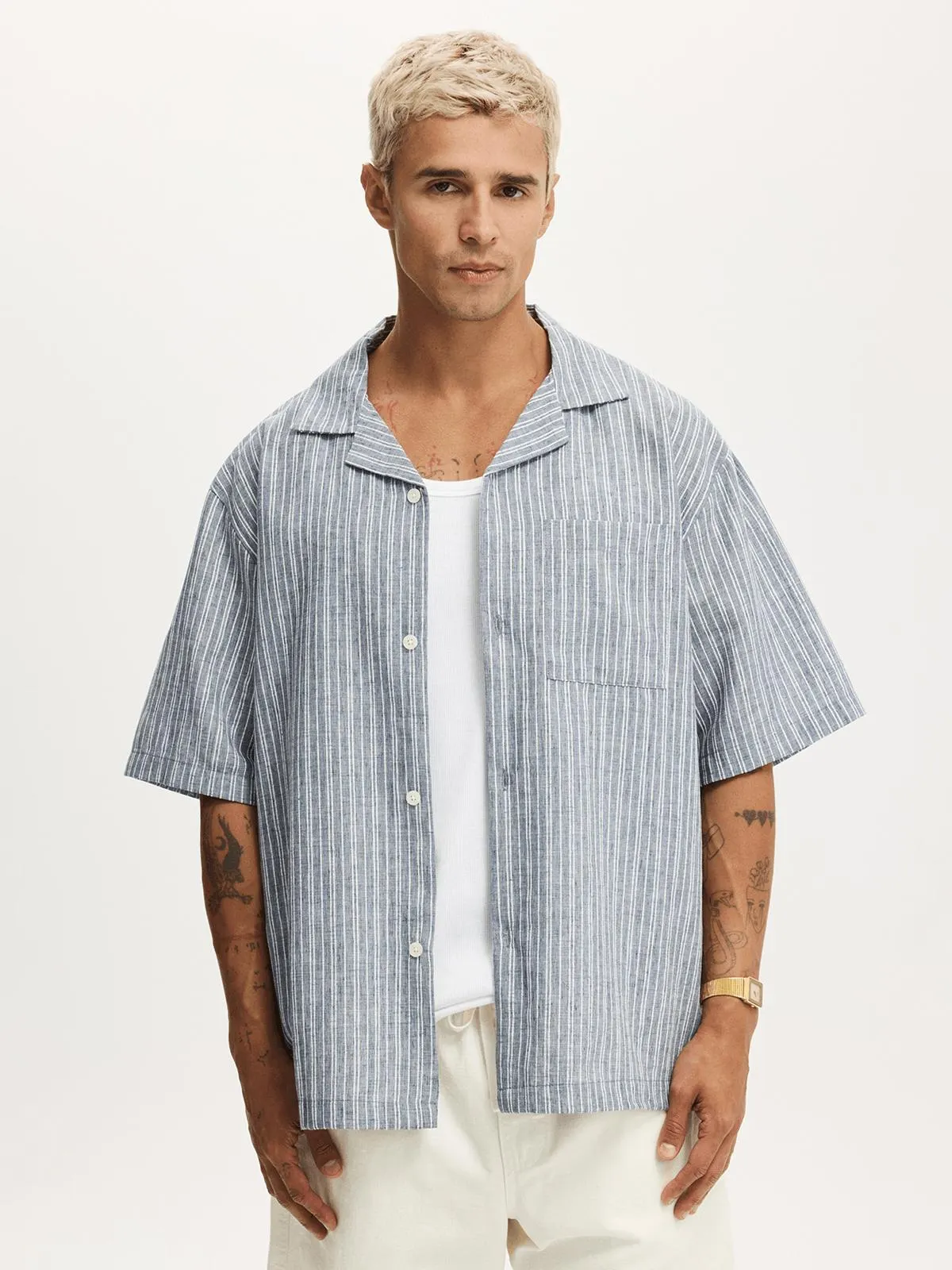 Men's Cotton On Blue Textured Shirt