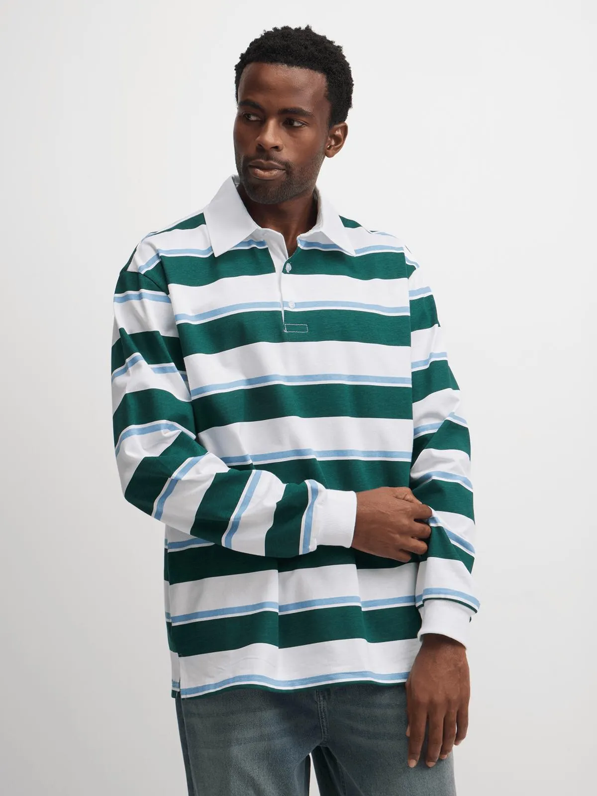 Jet Men's White/Green Stripe Long Sleeve Golf Shirt