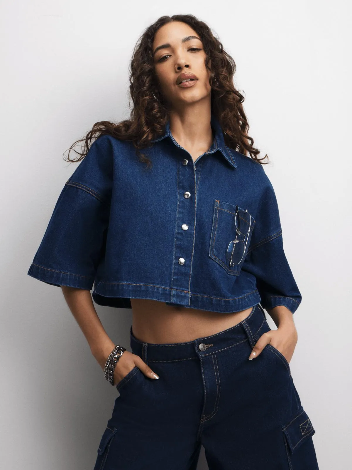 The FIX Women's Dark Wash Boxy Denim Shirt