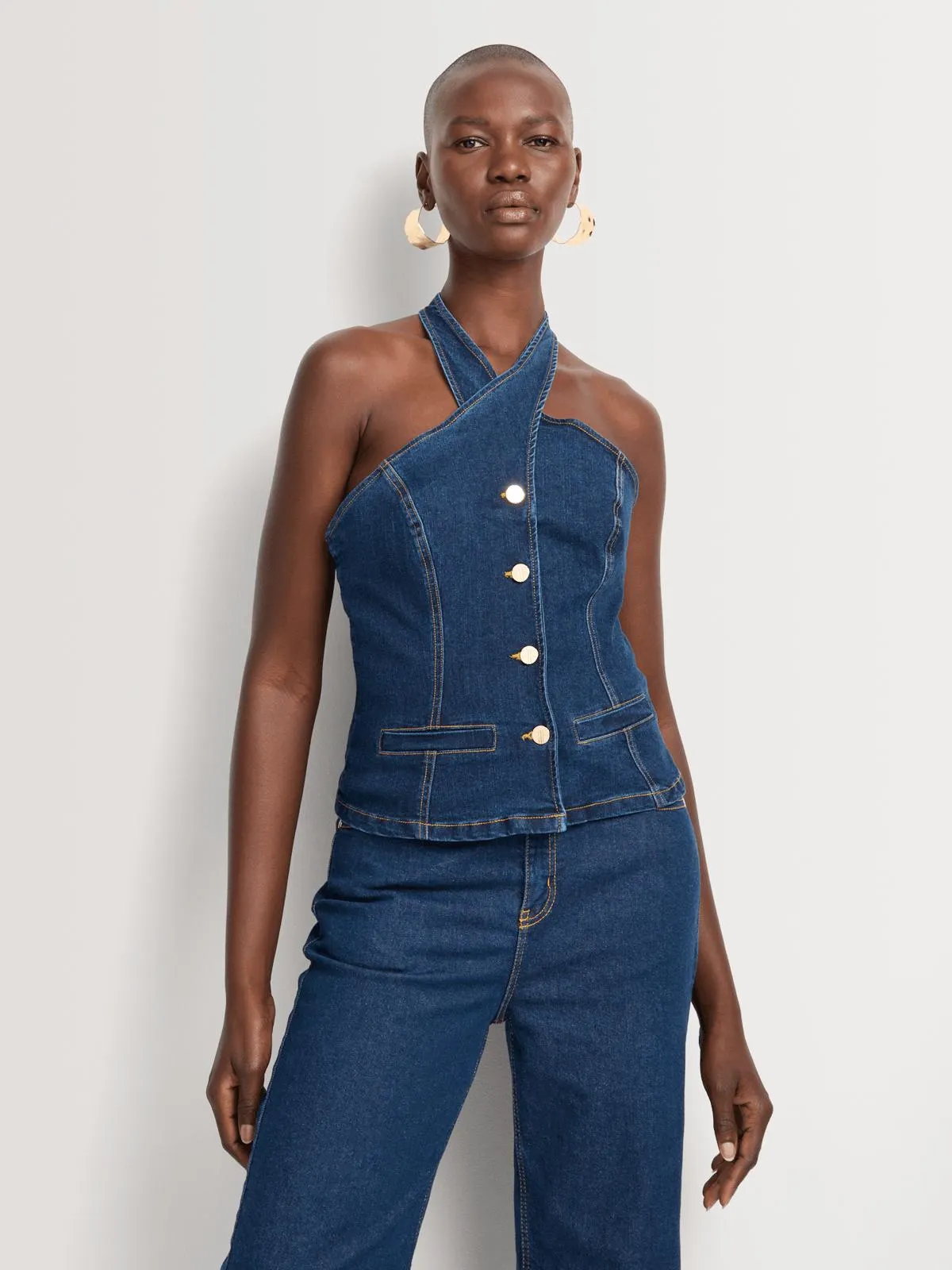FF Denim Halter Neck Waist Coat