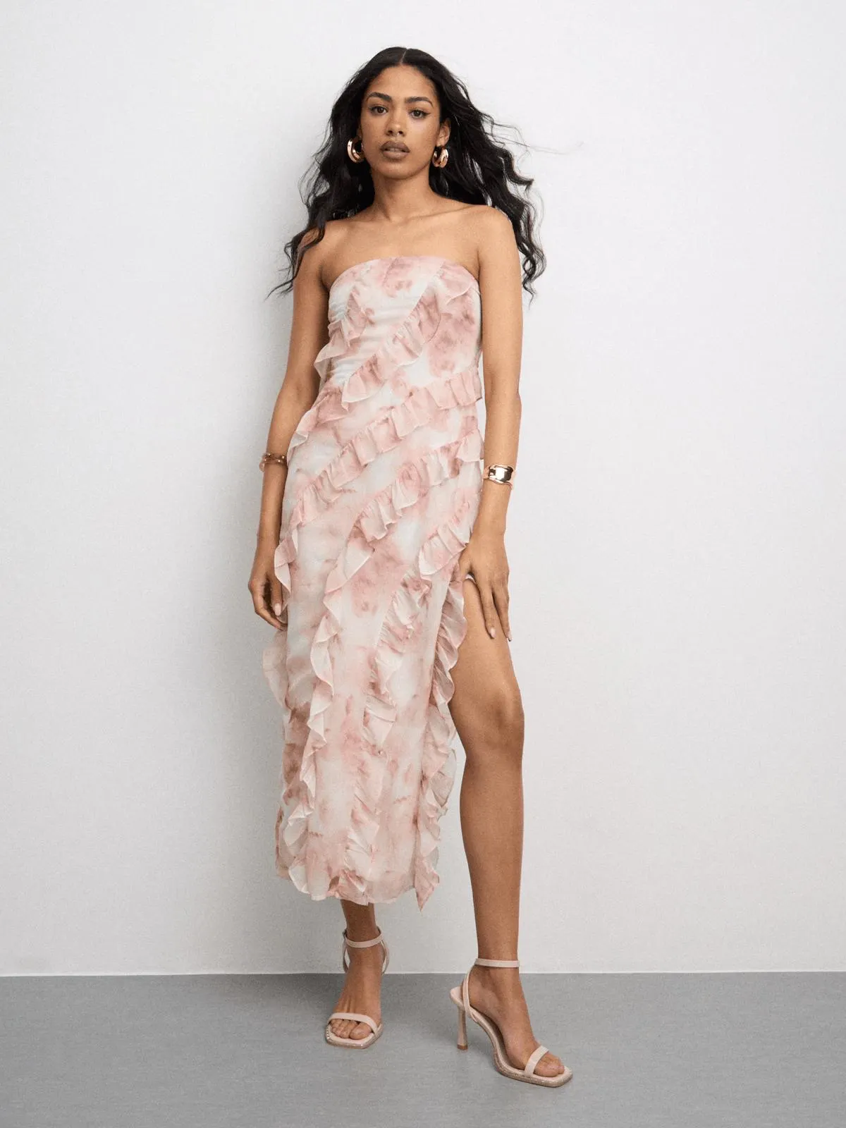 The FIX Women's Pink Bandeau Ruffle Abstract Dress