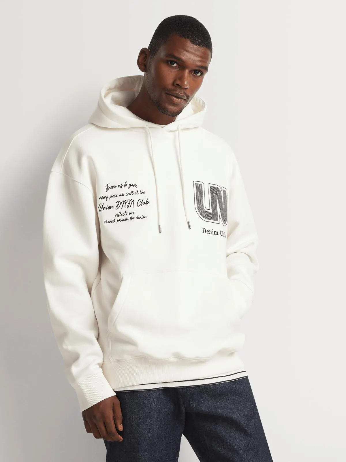 Union-DNM Men's Badged Graphic Ecru Hoodie