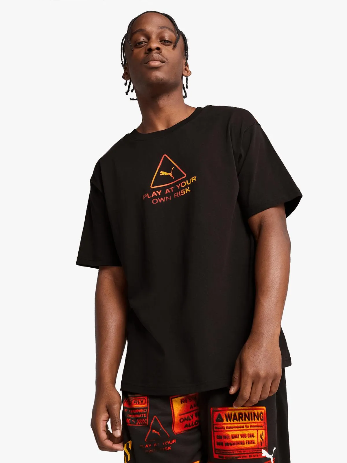 Puma Men's Scoot Caution Multicolour Boxy Basketball T-Shirt