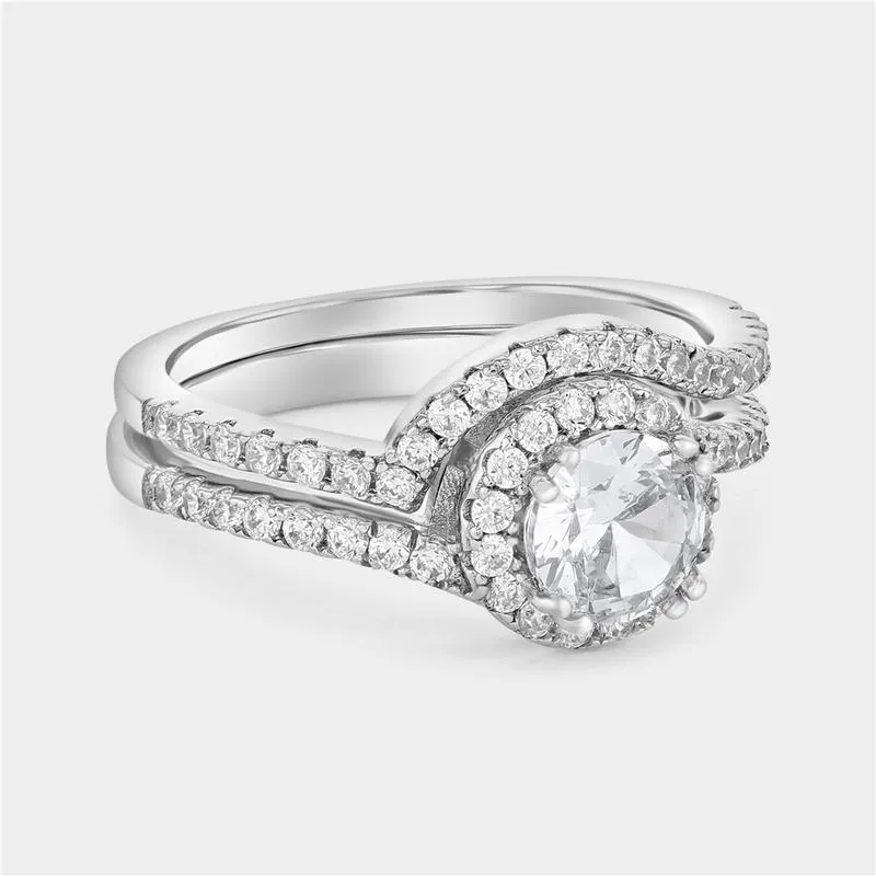 Sterling Silver Cubic Zirconia Round Embrace Twinset Ring