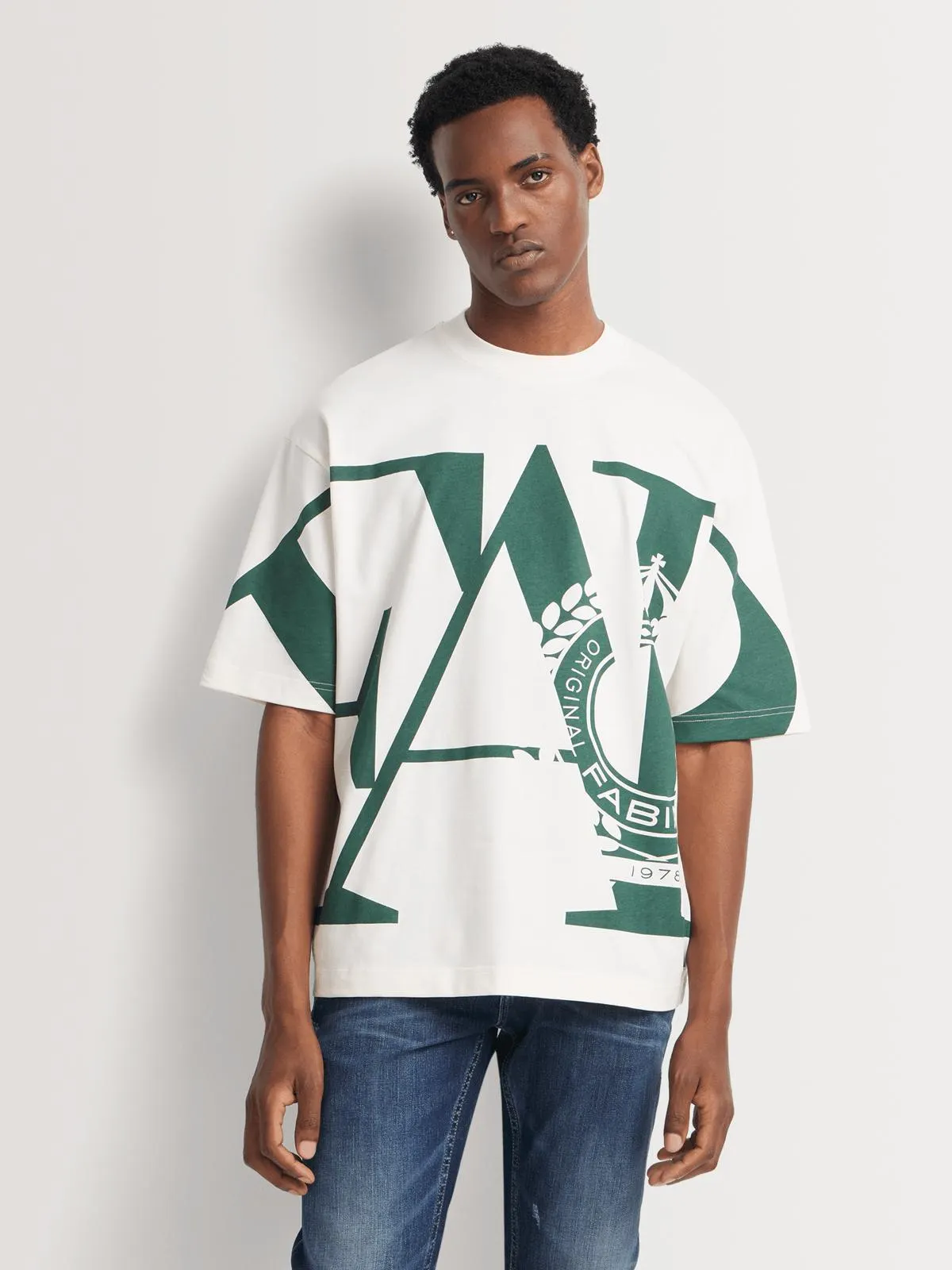 Fabiani Men's Ecru Wrap Around Statement T-shirt