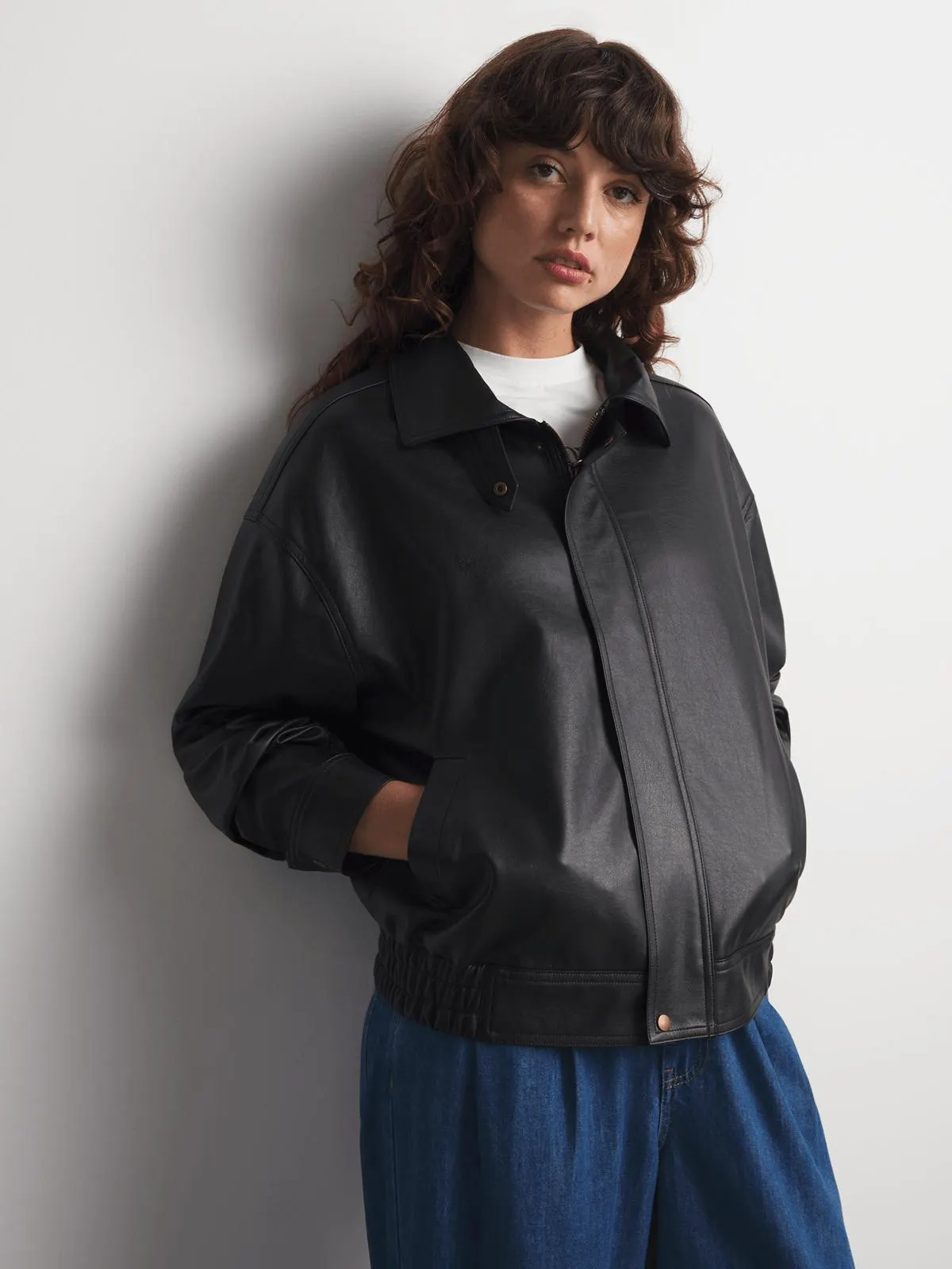 Women's Canvas Faux Leather Bomber Jacket