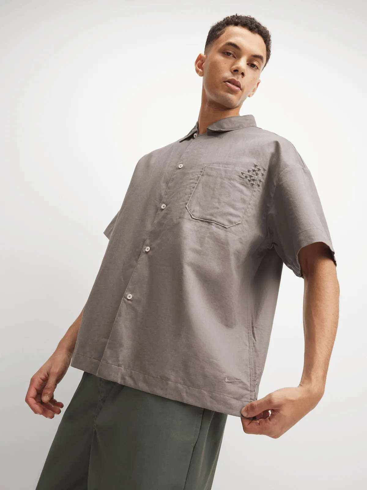 Nike Men's Life Sashiko Brown Linen Shirt