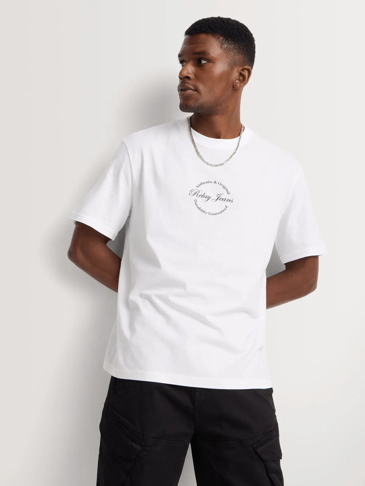Relay Jeans Relaxed Circular Min Lockup White Graphic T-Shirt