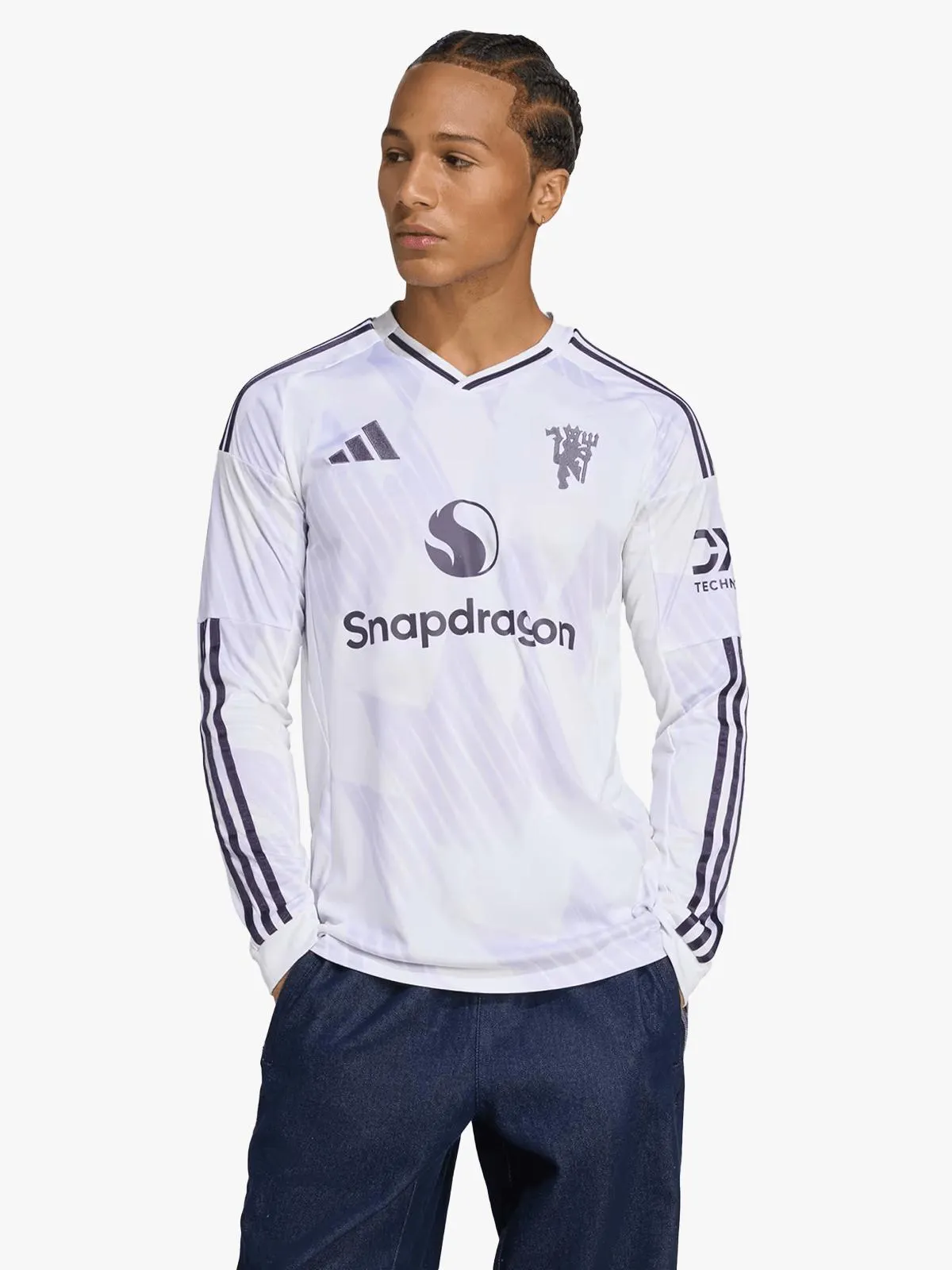 adidas Mens Manchester United Away 25/26 Long Sleeve White Stadium Jersey