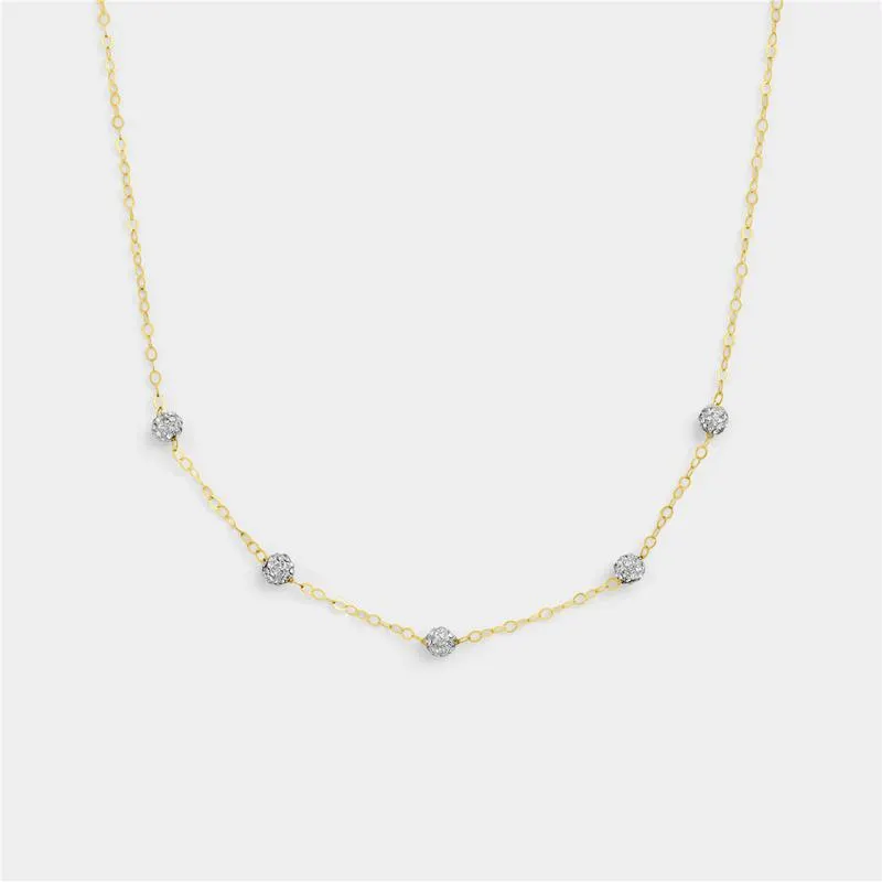 Yellow Gold & Sterling Silver Crystal Station Necklace