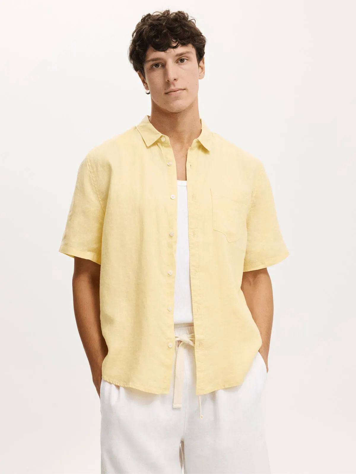Men's Cotton On Yellow Relaxed Linen Shirt