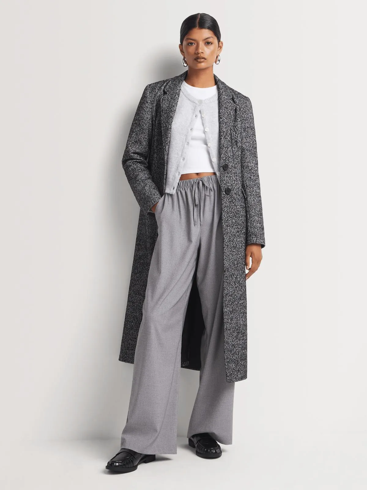 Textured Slim Fit Longer Length Coat