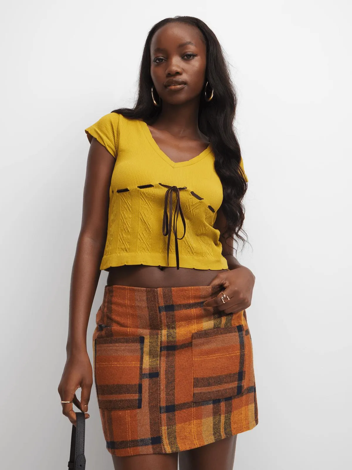 The FIX Women's Yellow Seamless Top With Ribbon Detail