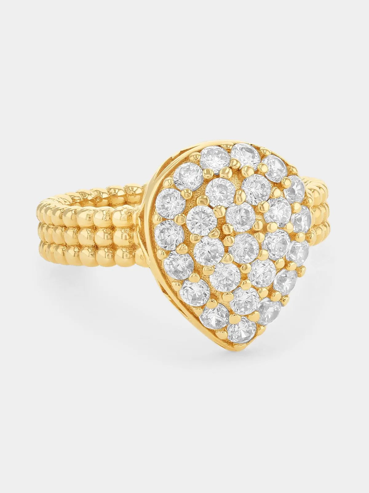 Gold Plated Sterling Silver Cubic Zirconia Caviar Pear Ring