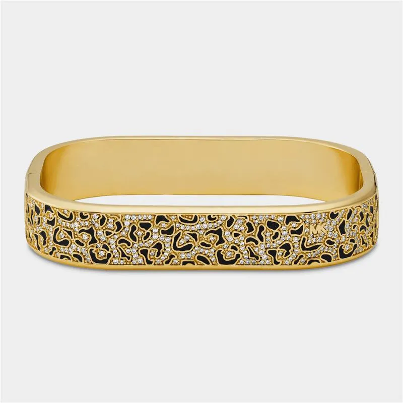 Michael Kors Metallic Muse Collection Gold Plated Cheetah Print Cubic Zirconia Bangle