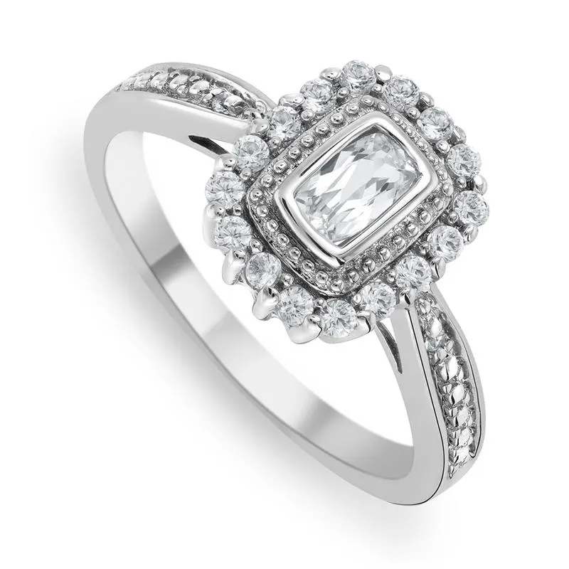 Sterling Silver Created White Sapphire & Diamond Women's Emmy Lace Ring