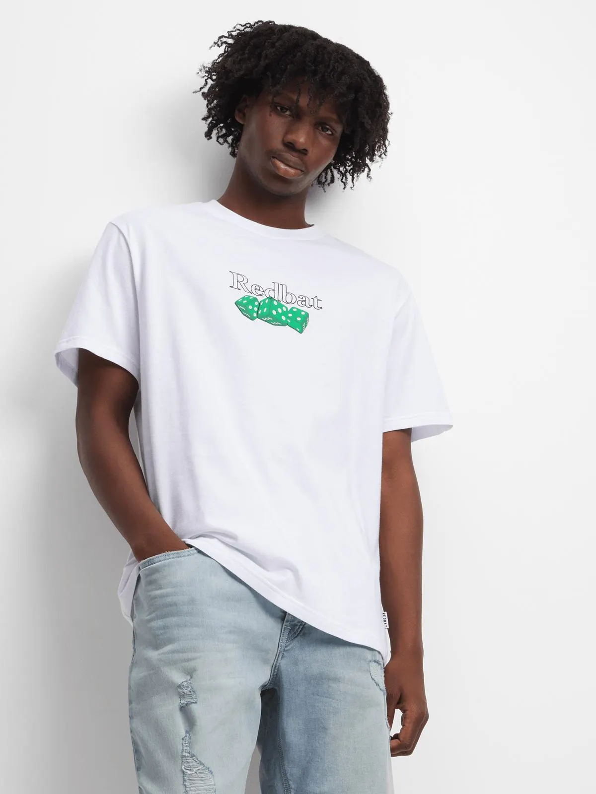 Redbat Men's White Relaxed Graphic T-Shirt