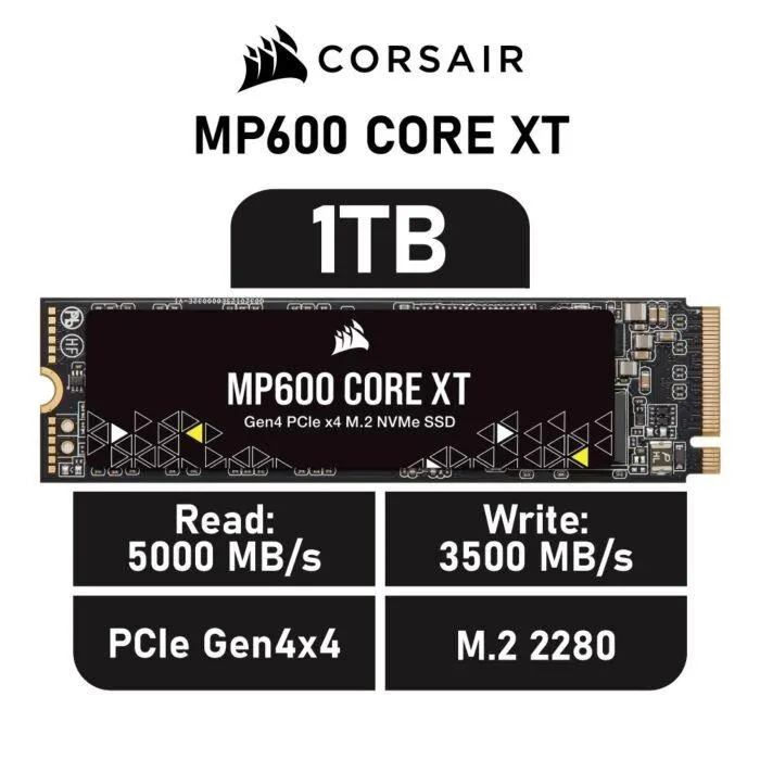 CORSAIR MP600 CORE XT 1TB PCIe Gen4x4 CSSD-F1000GBMP600CXT M.2 2280 Solid State Drive