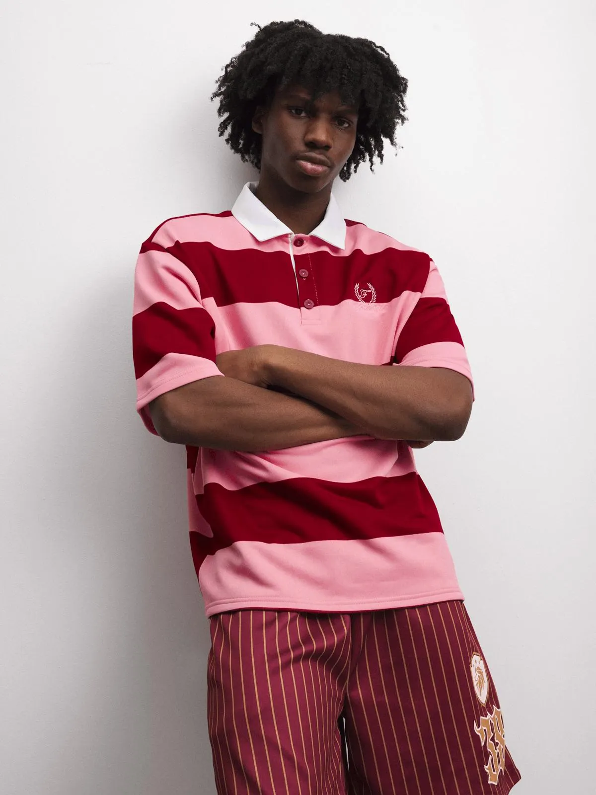 The FIX Men's Pink & Burgundy Striped Rugby Golfer Top