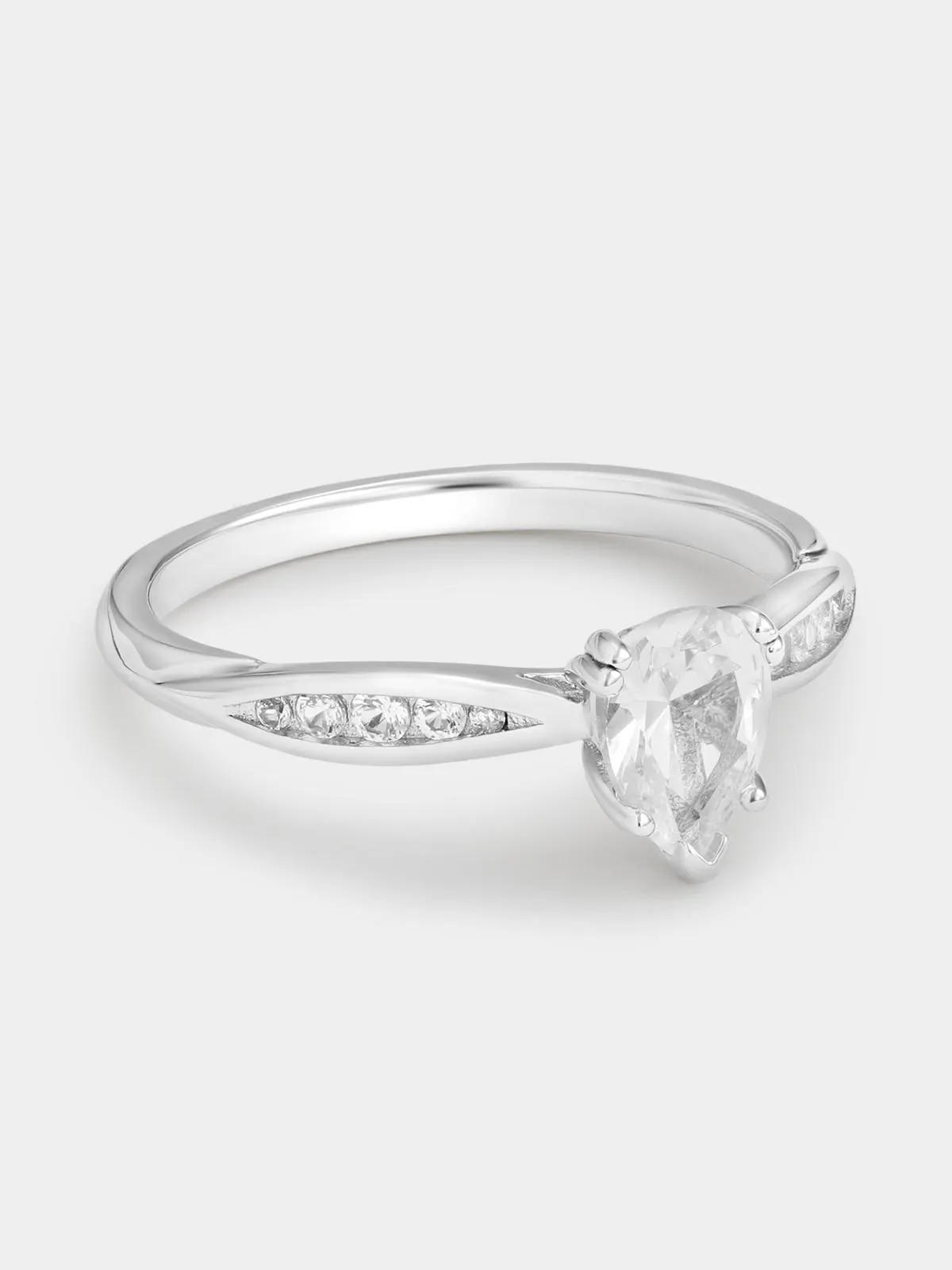 Sterling Silver White Sapphire Pear Twist Ring