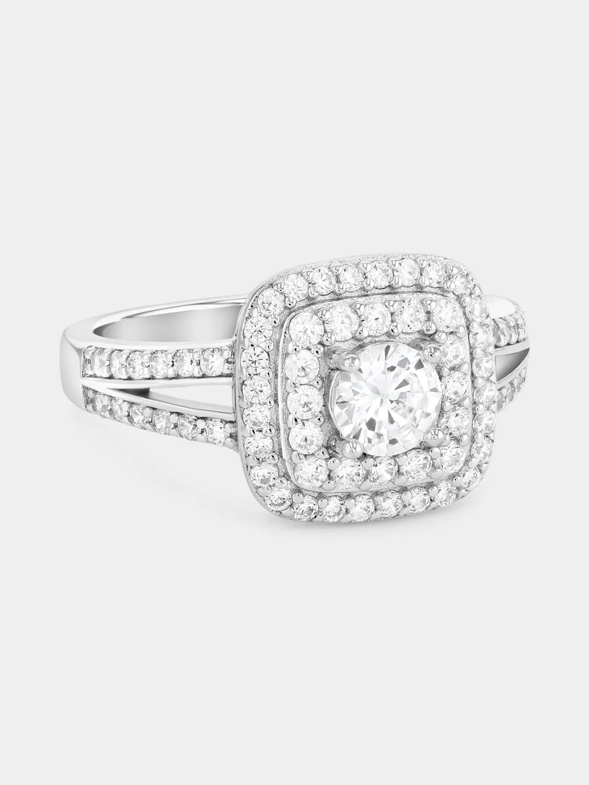 Sterling Silver Cubic Zirconia Cushion Double Halo Ring
