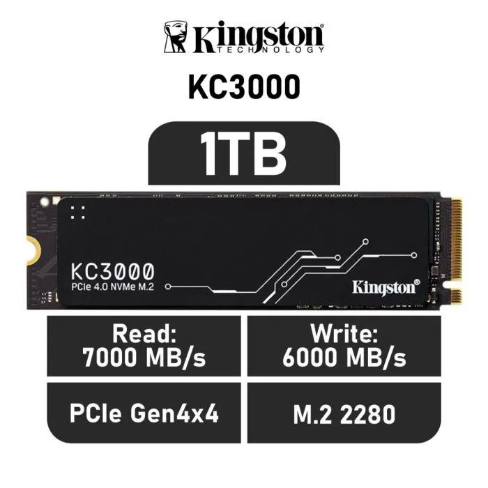 Kingston KC3000 1TB PCIe Gen4x4 SKC3000S/1024G M.2 2280 Solid State Drive