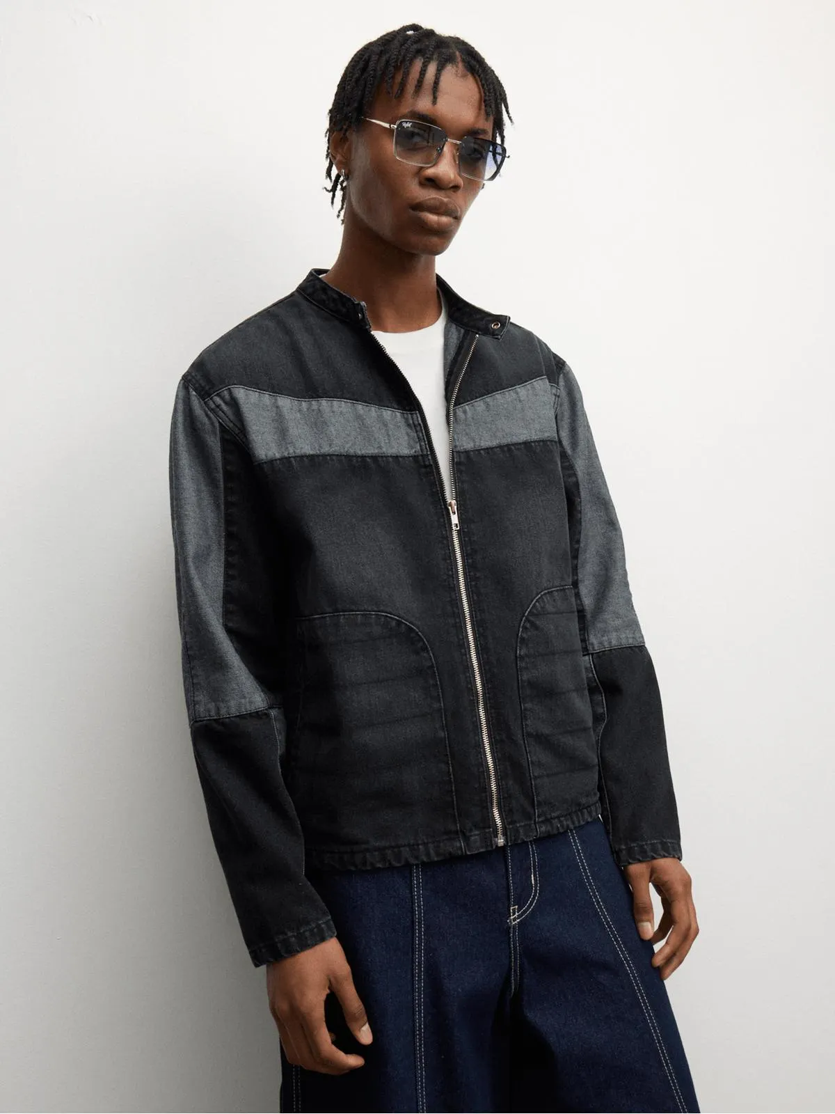 The FIX Men's Charcoal Embroidered Denim Jacket