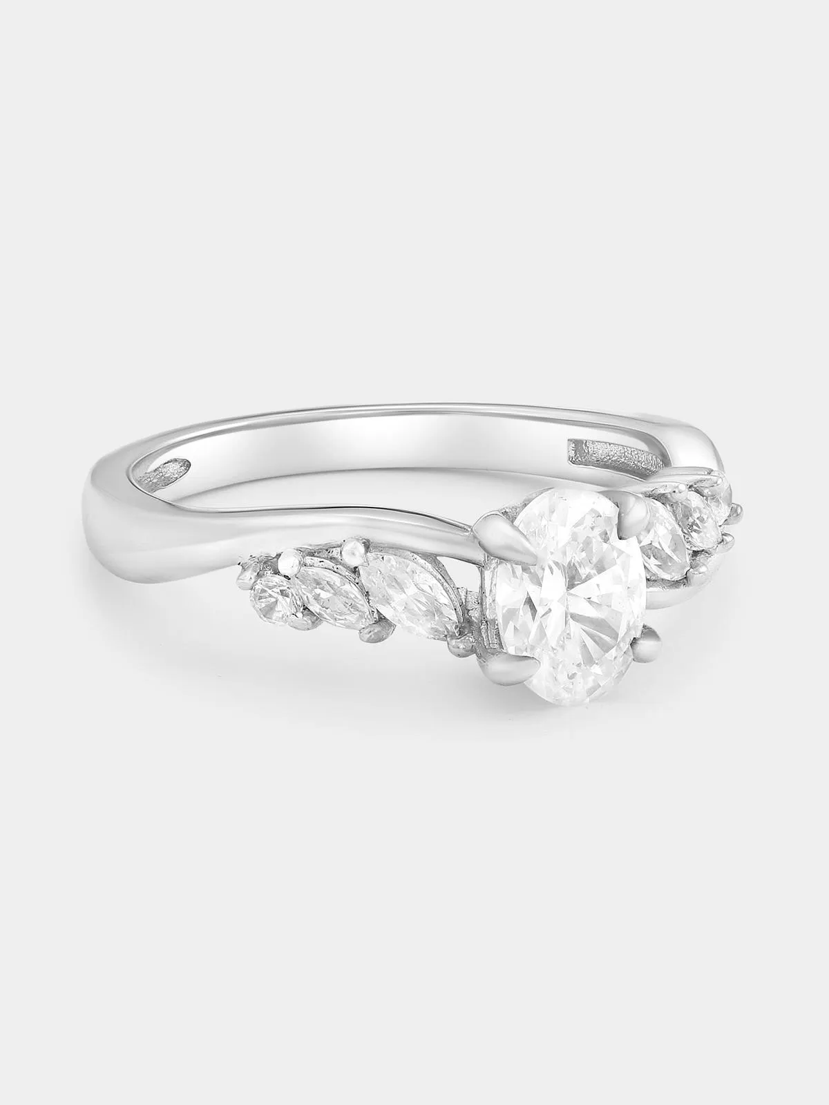 Sterling Silver Moissanite Oval & Marquise Ring
