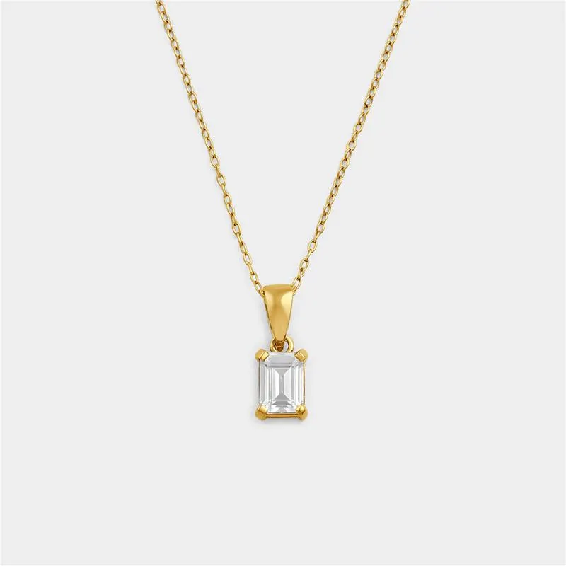Gold Plated Sterling Silver Cubic Zirconia Baguette Solitaire Pendant