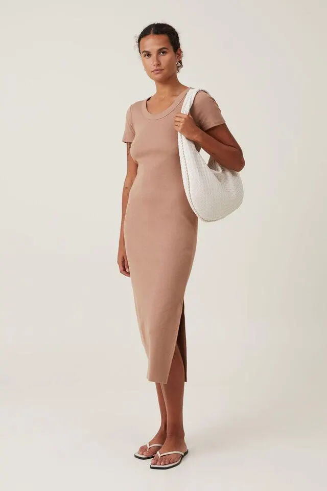 Rib Short Sleeve Midi Dress