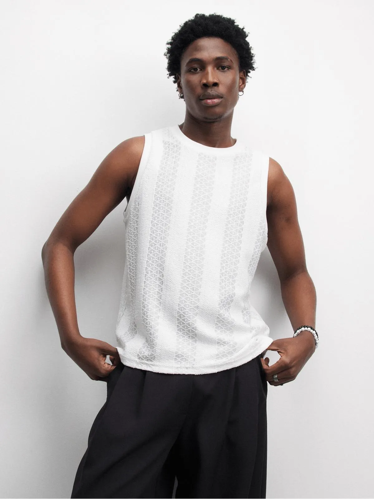 The FIX Men's White Crochet Vest