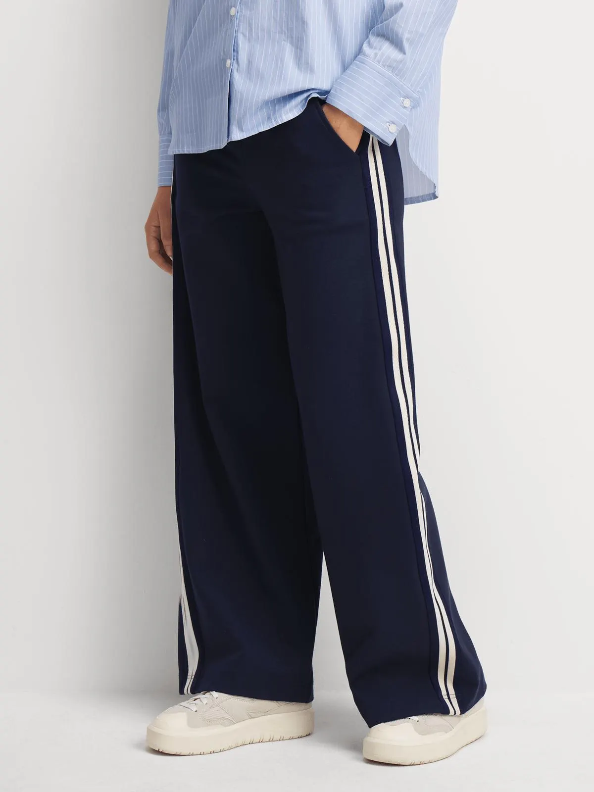 Women's Me&B Blue Ponti Pant with Contrast Rib