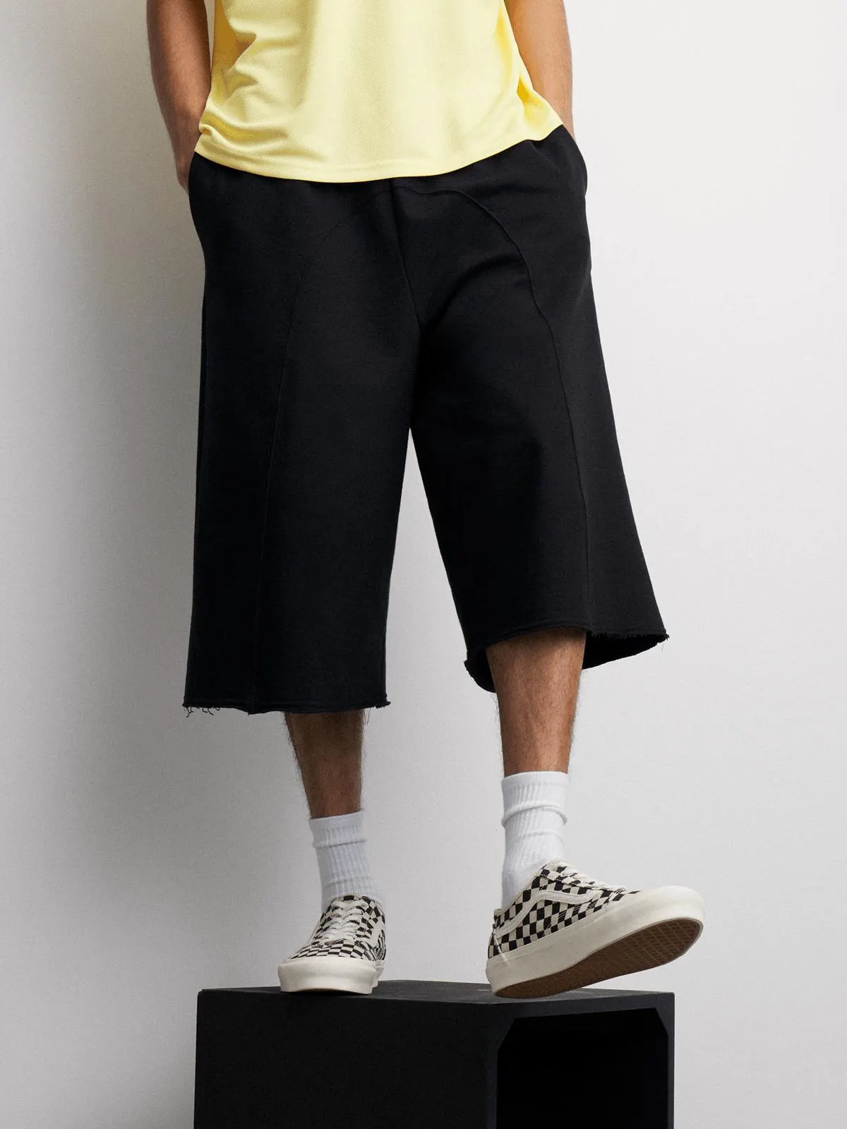 The FIX Men's Black Cotton Skater Shorts