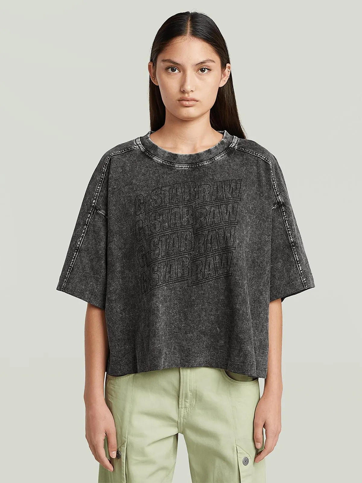 G-Star Women's Washed Multi-Logo Oversized Grey T-Shirt
