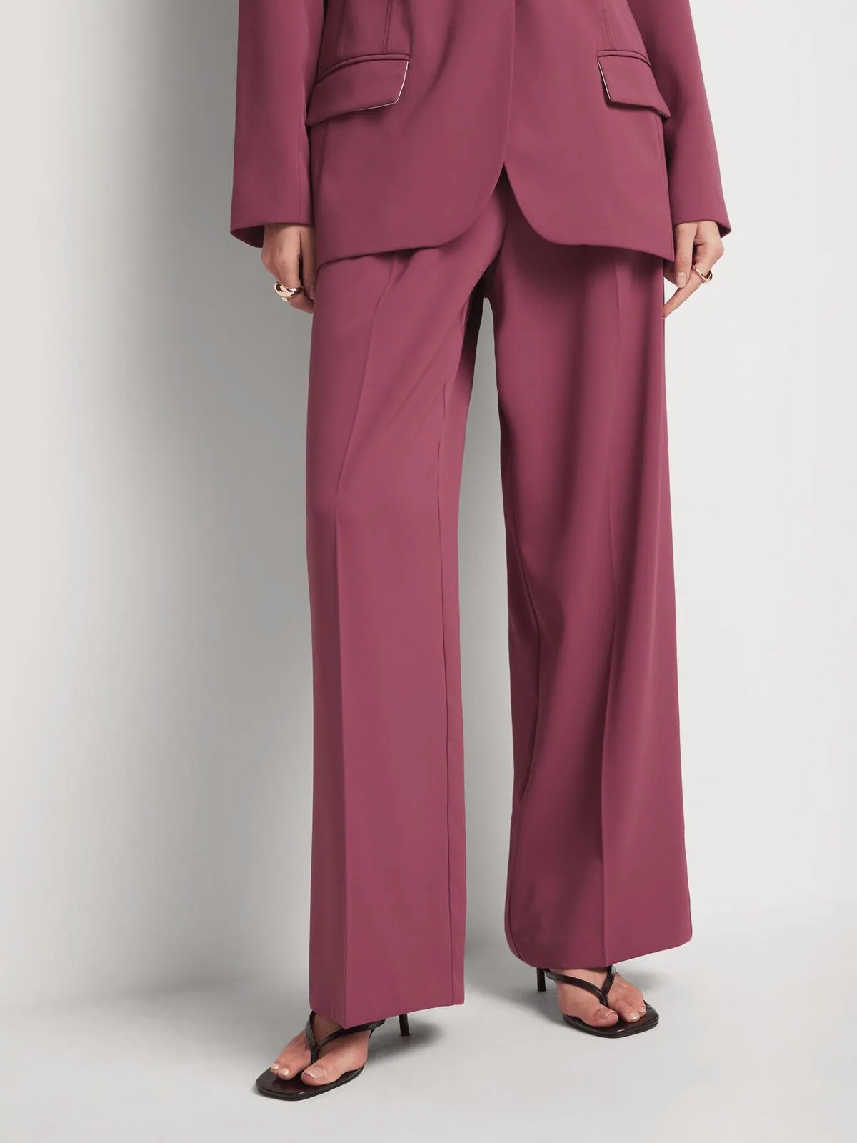 Pleated Broad Belt Loops Wide Leg Pants