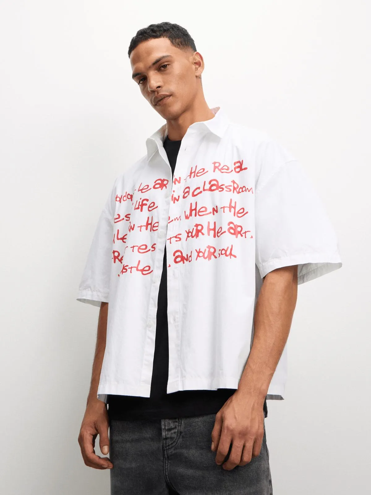 Redbat Men's Graphic Crop White Shirt