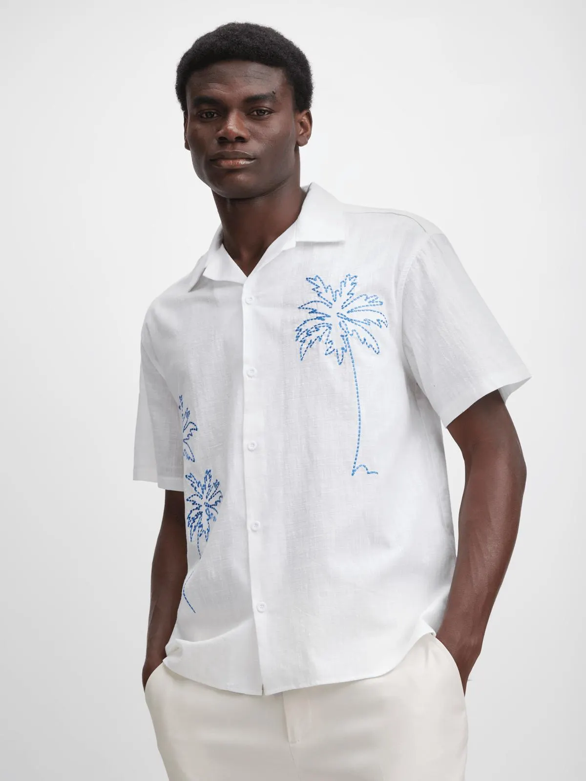 Jet Men's White/Blue Palm Trees Shirt