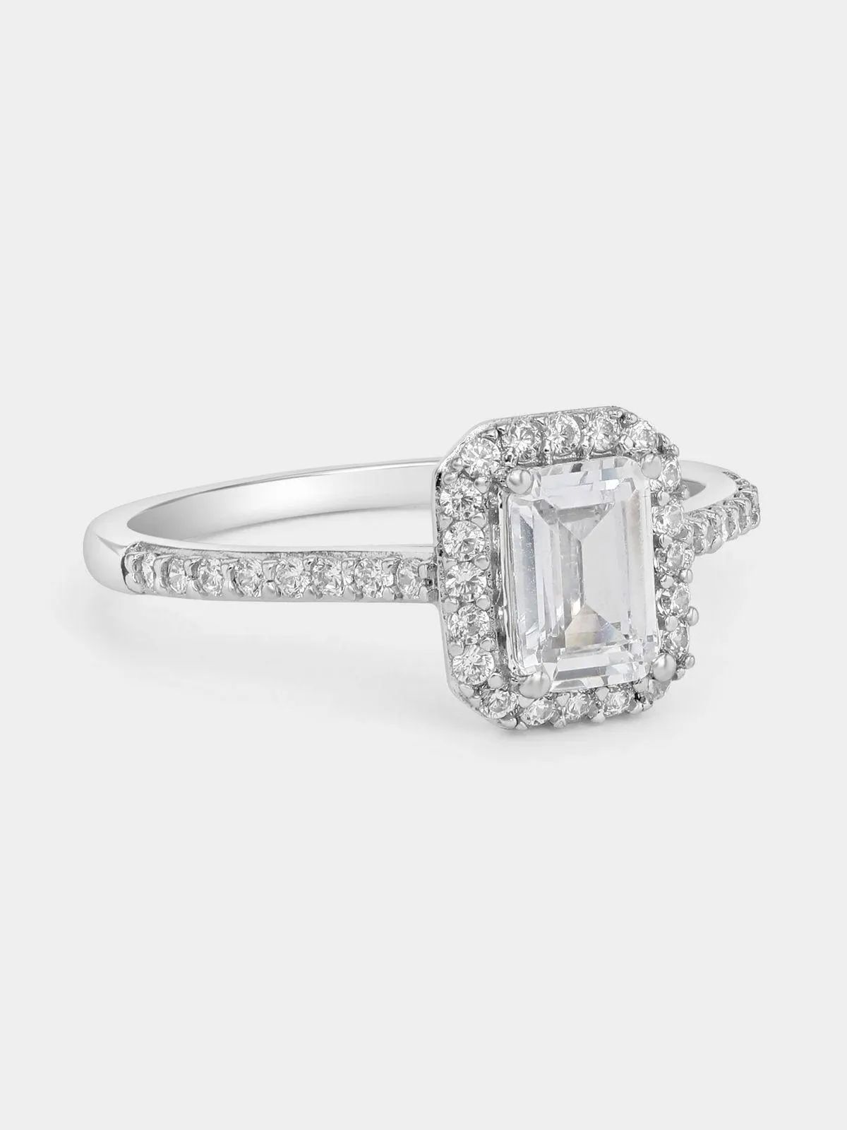 Cheté Sterling Silver Cubic Zirconia Emerald Halo Ring