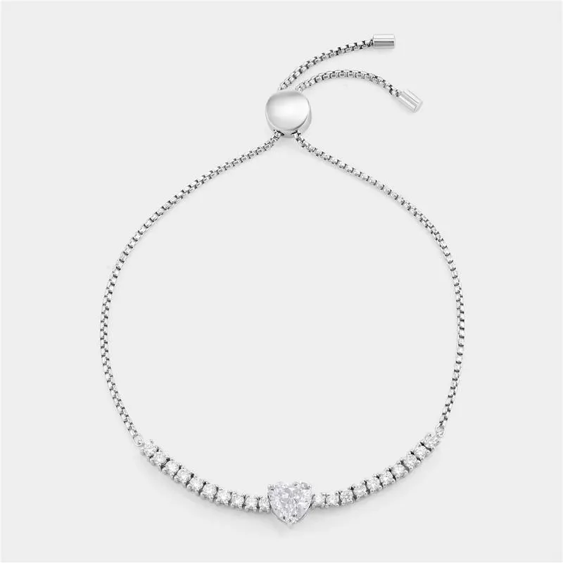 Sterling Silver Cubic Zirconia Heart Tennis Friendship Bracelet