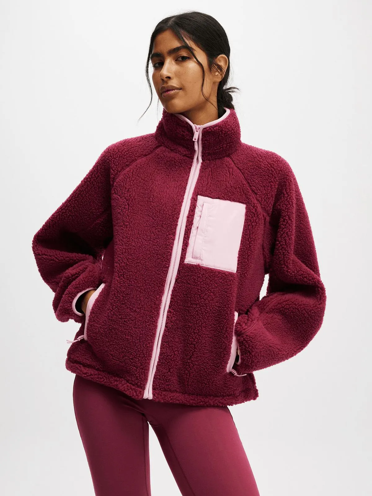 Women's Cotton On Red Active Trail Sherpa Zip Thru Jacket