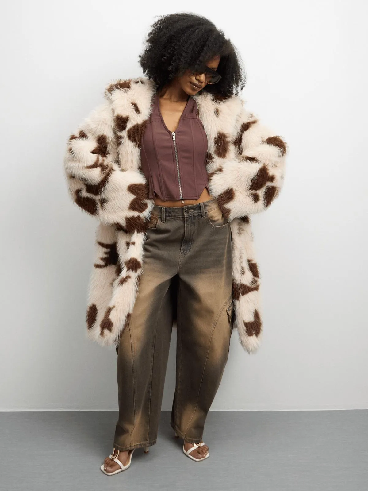 The FIX Women's Brown Bengaline Zip Through Top