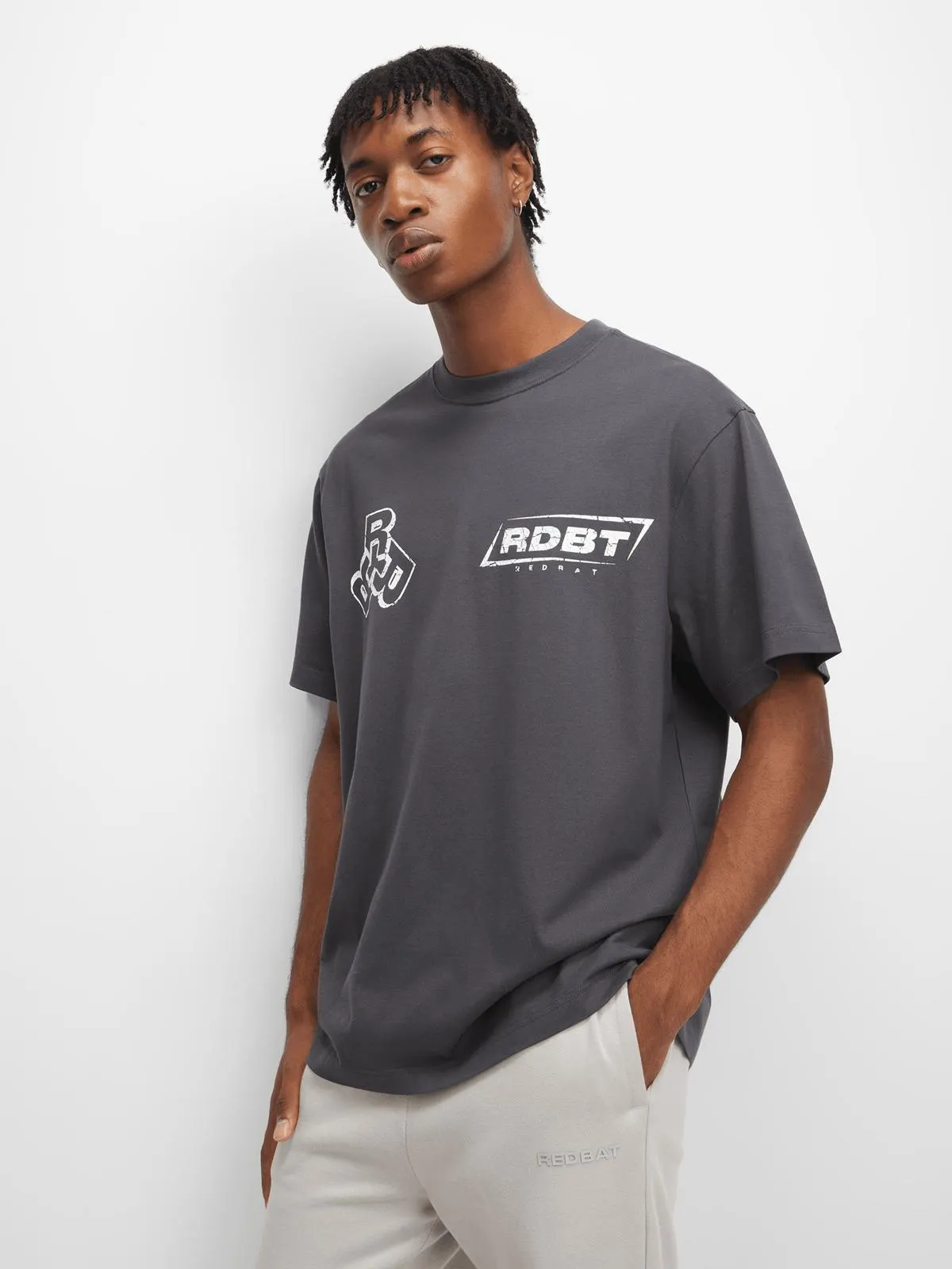 Redbat Men's Charcoal Multi Print Relaxed T-Shirt