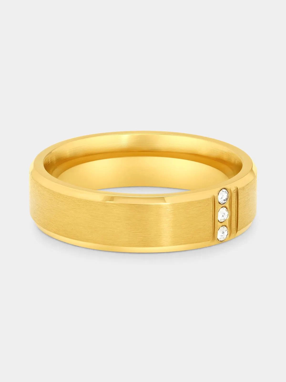 Gold Plated Stainless Steel Cubic Zirconia Vertical Trio Ring