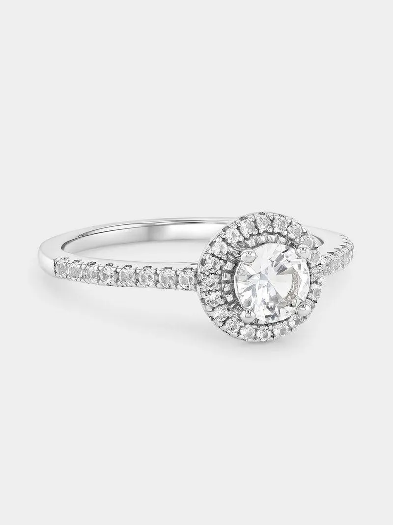 Classic Silver Women's Diamond & Sapphire Halo Ring
