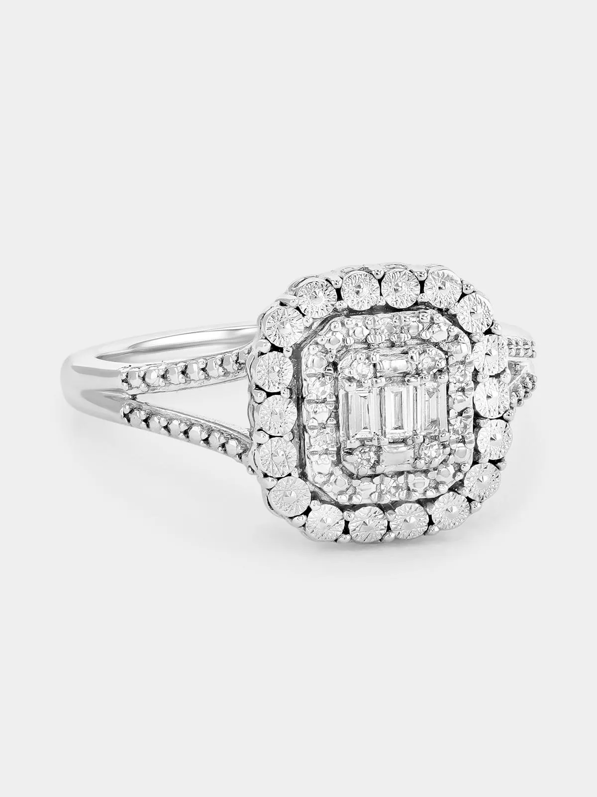 Sterling Silver Lab Grown Diamond Cushion Halo Multi-Stone Ring