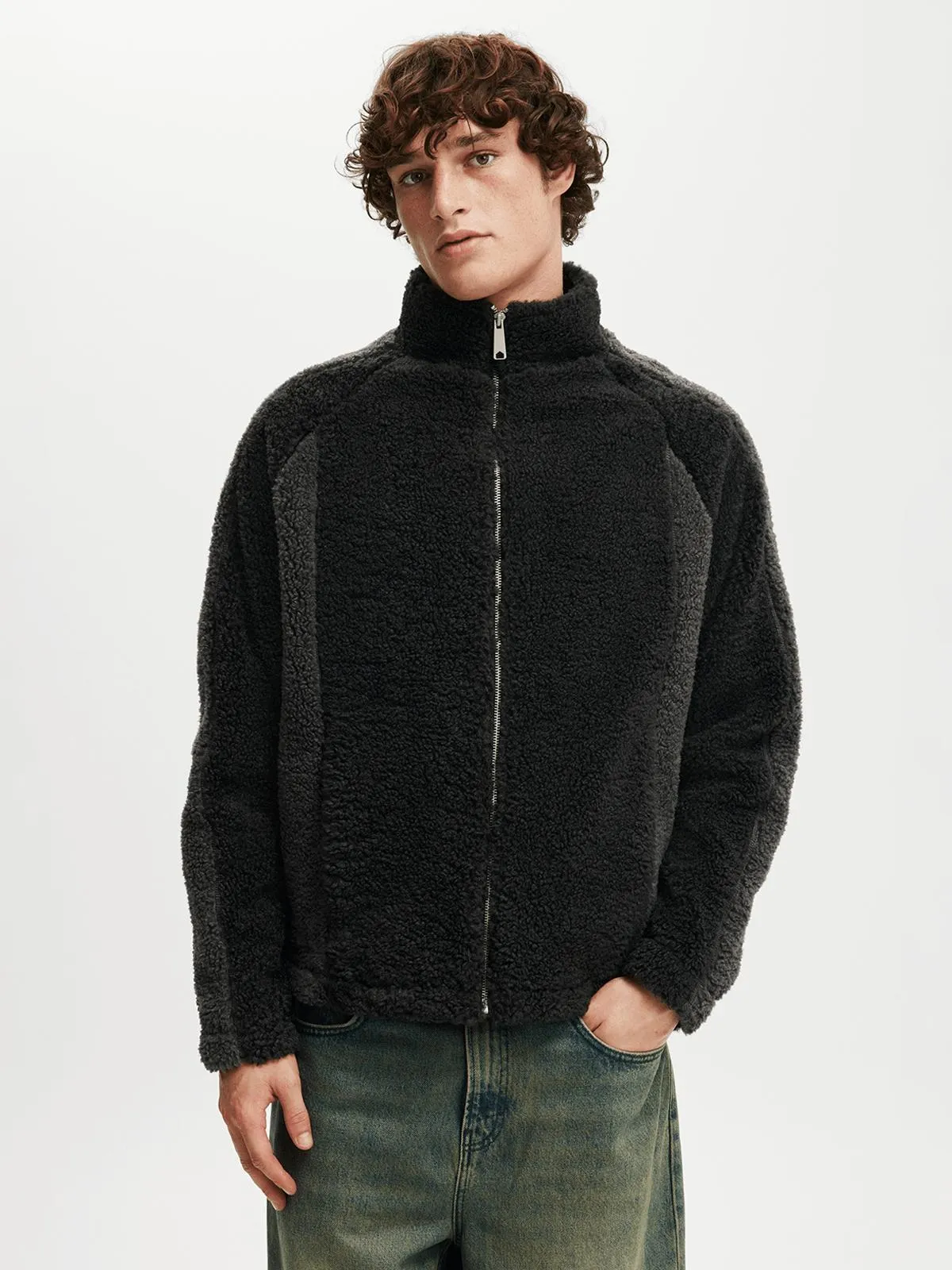 Men's Cotton On Black Teddy Zip Through Jacket