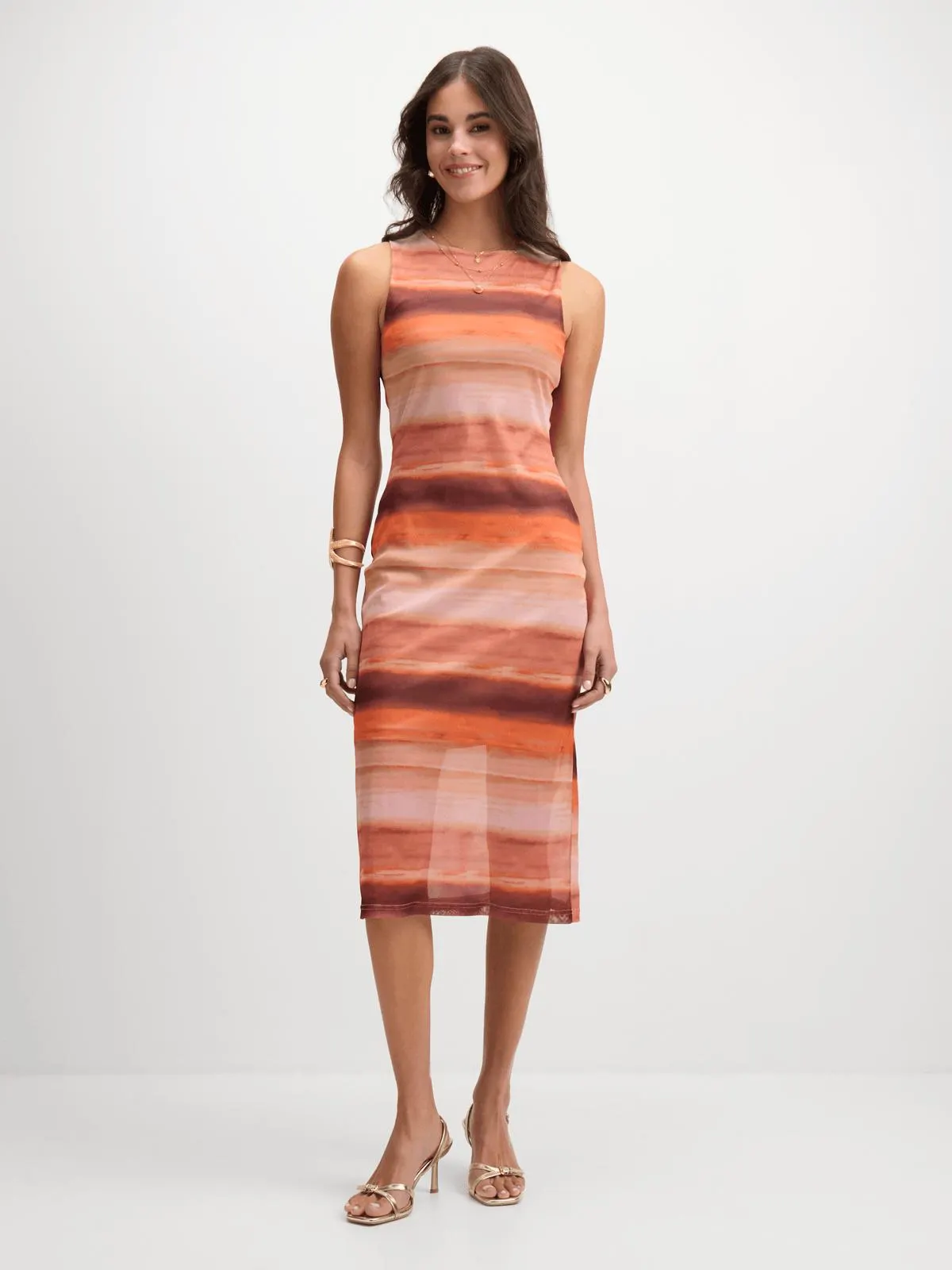 Exact Women's Orange Mesh Bodycon Dress